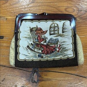 Vintage Tapestry Clutch with Red and Brown Design
